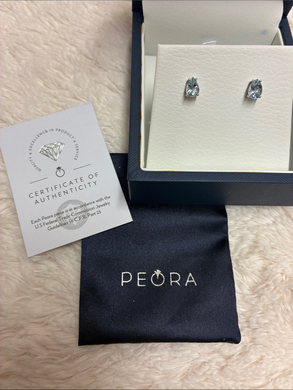 PEORA Teardrop Aquamarine Earrings with certificate of authenticity
